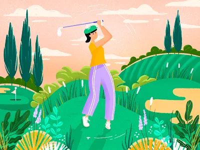 Sunday Afternoon background art character design colorful complimentary design flat design golf green illustration nature plants sports