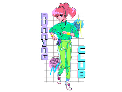 Running club 80s 80s style 80sanime aesthetic anime animeart citypop fitness manga newretro procreate retroanime