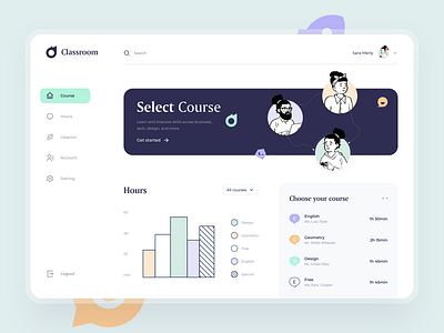 Classroom - Dashboard academy app button character class classroom courses dashboard dashboard design education icon illustraion interface learning lessons minimal student sunday teach uiux