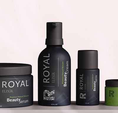 Royal Elixír - Premium Skincare beauty bio care cosmetics dark design essential exclusive fancy fragrance green label makeup moisturise oil packaging premium print ready skin skincare