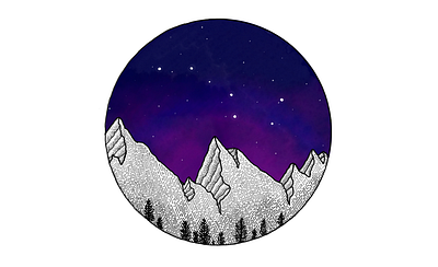 Mountains at Night adobe fresco constellation drawing line art mountains starry sky stars ursa major watercolor