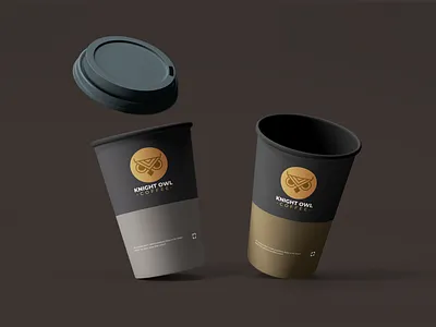 Knight Owl Coffee black brand branding brown clean coffee coffee bean coffee cup coffeeshop creative design graphic design logo logos mockup white