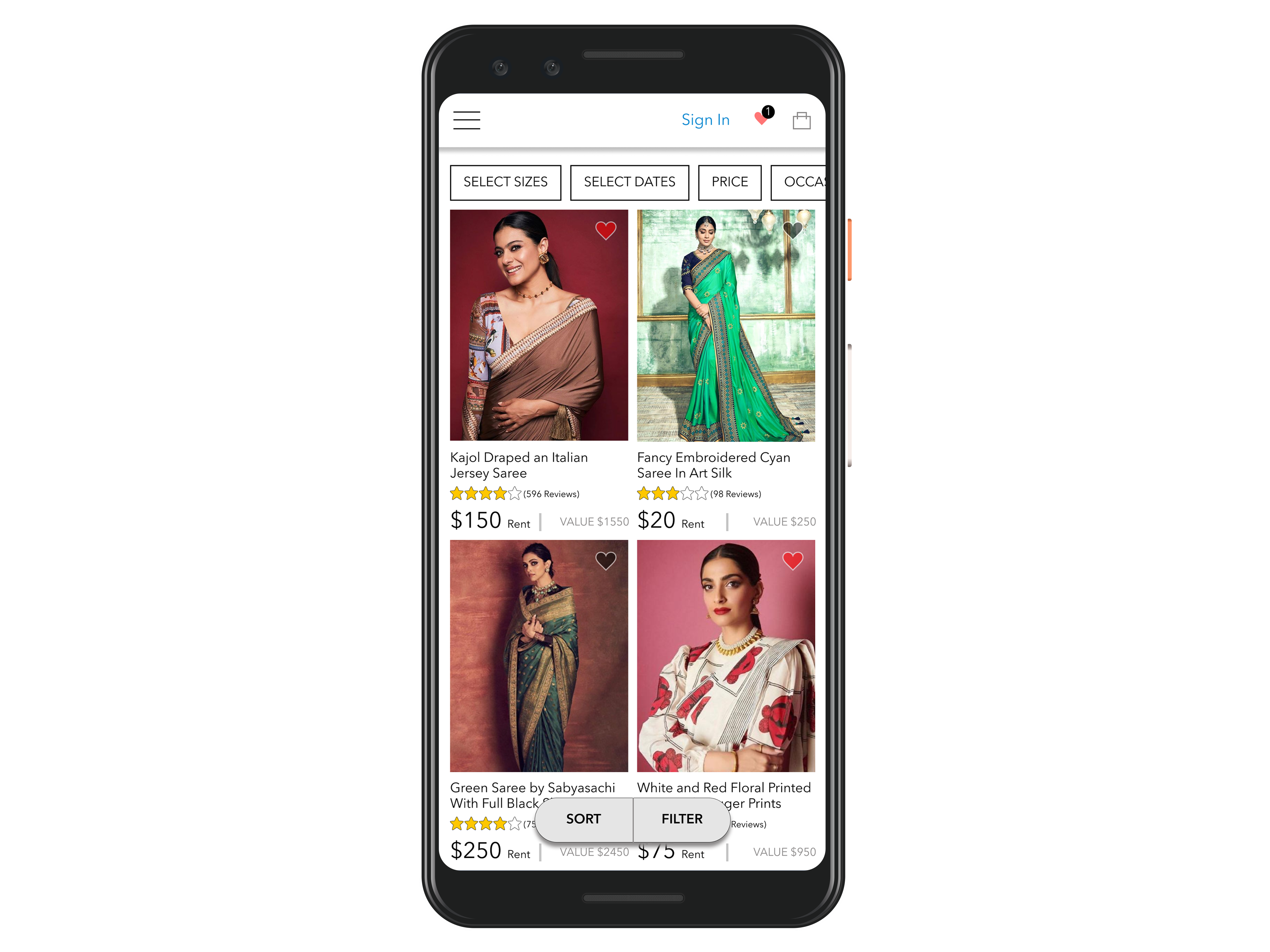 Saree Rental Website Design Concept - Listing Page mobile app design mobile design mobile ui website website concept website design