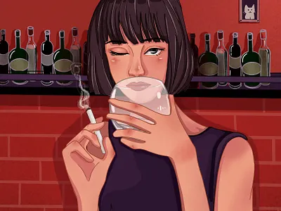 Drinking and Smoking character design illustration procreate