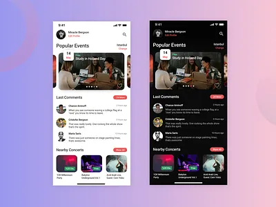 Event App Design app dark dark mode design ui ux
