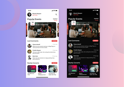 Event App Design app dark dark mode design ui ux