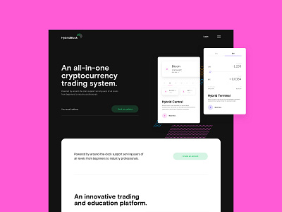 HybridBlock Homepage black block branding chain crypto currency design education hybrid logo pink platform system trading ui wallet web