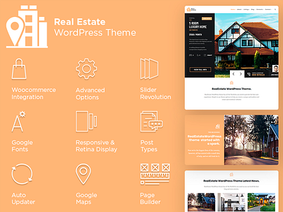 RealEstate WordPress Theme - Features List design listings page builder plugins properties property developer property marketing real estate real estate agency real estate agent real estate branding responsive site builder slider template theme web design web development wordpress