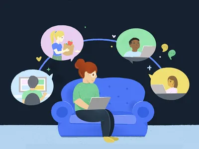 Connecting while social distancing chattanooga connecting covid 19 covid19 friends illustration remote remote work volunteering women zoom