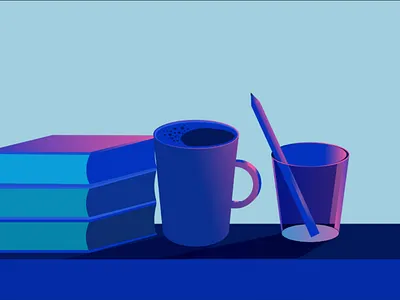 A new day blue books coffee dawn illustration morning