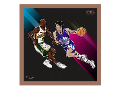 Stockton vs Payton gary payton illustration jazz john stockton nba nba illustration seattle seattle supersonics sonics the glove utah utah jazz