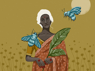 Bee The Queen art artwork bee contemporary art contemporaryillustration details digital digital art digital illustration illustration illustration art illustrator indian leaves nature photoshop art surreal art woman illustration woman portrait yellow