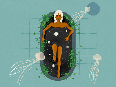 Breathe art artwork bathtub concept art concept design contemporary art digital art digital illustration illustration illustration art illustrator jellyfish photoshop art positive vibes positivity stars surreal art universe visual art visual design