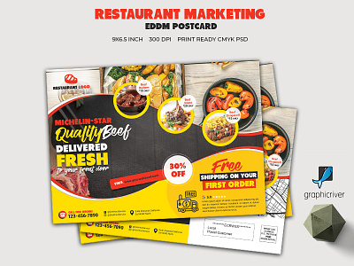 Restaurant Marketing EDDM Postcard Template advertisement coupon delivery design dinner discount eddm events marketing offers online delivery photoshop postcard print products professional promotion restaurant restaurant postcard salad