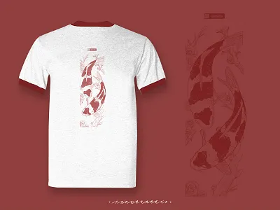 koi ringer tee animal arka art artist artwork beyond mimesis culture design digital illustration ishvaradeva koi koi fish merchandise oriental ringer romantic sale t shirt design t shirt illustration