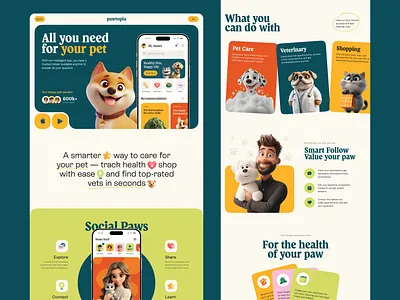 Pawtopia Landing page 3d app branding cats clean design dogs graphic design grooming homepage illustration landing page midjourney minimalism pets spline ui uiux veterinary web