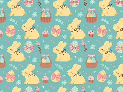 Seamless spring pattern with yellow easter bunny illustration ornament seasonal tradition vector