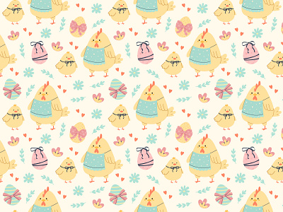 Seamless pattern with chicken, little chick and easter eggs graphic design religion