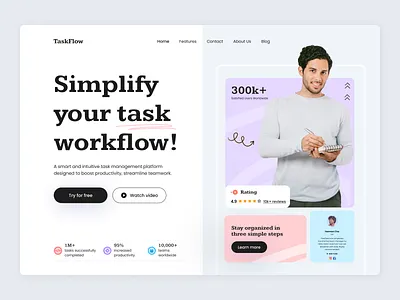 TaskFlow - The Ultimate Task Management Tool - Website Hero b2b clean design hero management manager minimal product design project management project manager saas task task management tool uidesign uiux uiuxdesign uxdesign web design website design