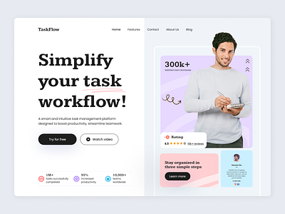 TaskFlow - The Ultimate Task Management Tool - Website Hero b2b clean design hero management manager minimal product design project management project manager saas task task management tool uidesign uiux uiuxdesign uxdesign web design website design