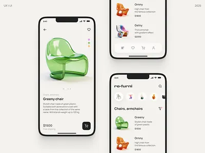 Glass & Glow – Furniture Shopping UI \ UX 3d animation designers ecommerce figma furniture glass minimal ui ui ux design ux