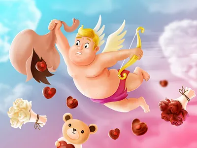 Valentine's Day Banner banner cartoon cupid day design flowers funny game hearts humor illustration love teddy valentines