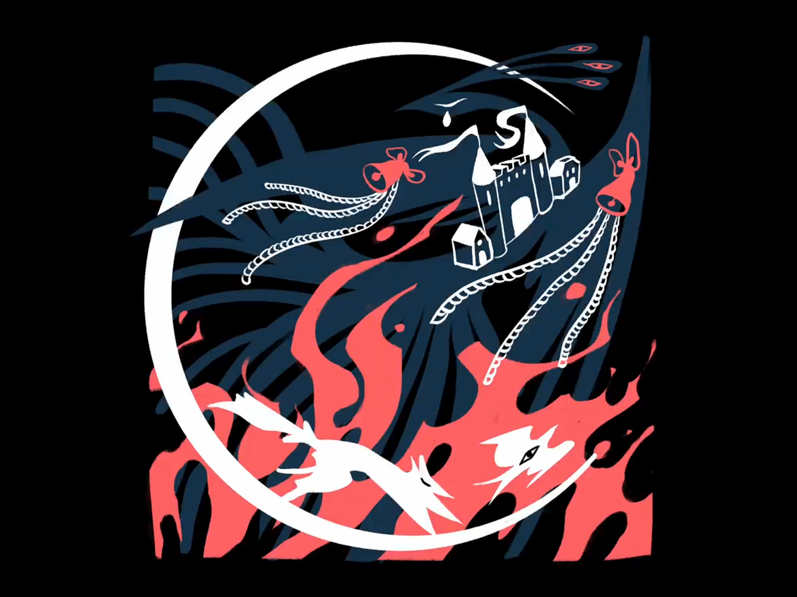 on fire animation art bell bird castle fire illustration procreate wolf
