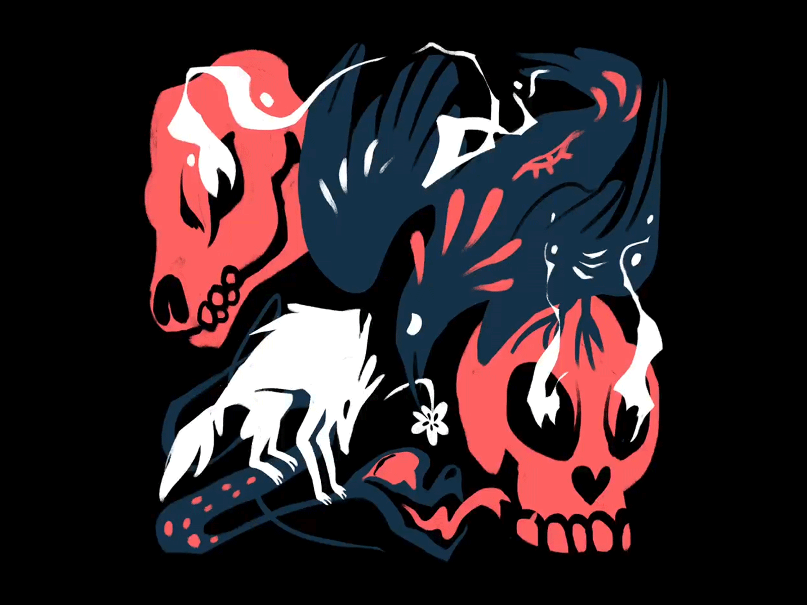 dangerous sleep animation art bird illustration procreate skull sleep snake wolf