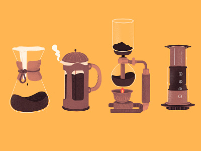 Coffee brewing ☕👌 aeropress barista brewing cafe chemex clear line coffee coffee cup coffee shop coffeeshop design editorial illustration food foodie french press illustration ligne claire syphon