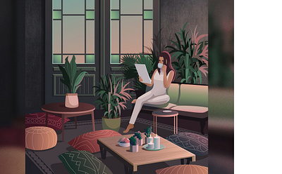 Evening mood charachter design character decoration evening fashion art furniture illustration interior model plant illustration stayhome vector woman woman illustration