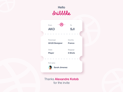 Hello dribbble ! design flight ticket hello hello dribble invite onboarding welcome shot