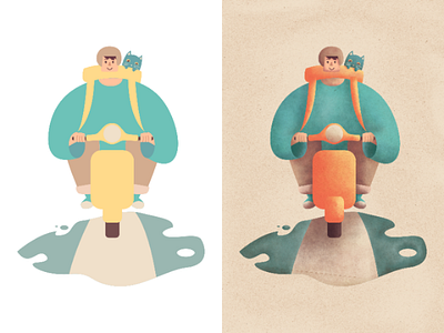 Scooterist 2d character illustration flat character illustration scooter texture textured vespa wander