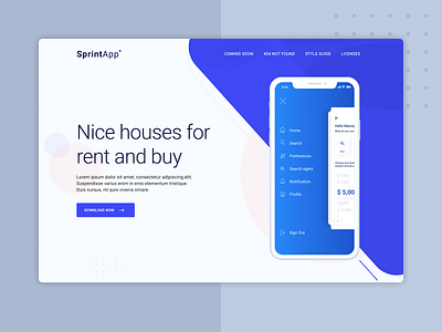 SprintApp – Mobile app landing page template 404 page app landing app landing page app landing template blue clean ui coming soon page landing page concept landing page design landing page template landing page ui mobile app mobile app landing page mobile application one page template design web design web template website design website template