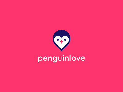 penguinlove 2.0 abstract animal bird branding clever cute flat geometry hear icon identity letter logo love mark minimal penguin