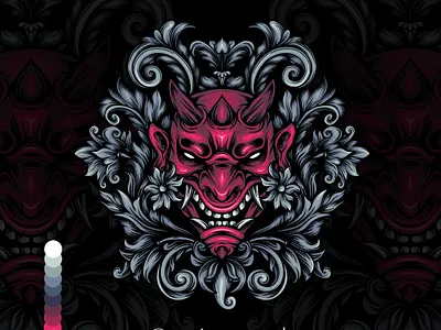 Oni Mask Illustration artwork artworkforsale branding cloth design dwlshit icon illustration jappanesse logo mask merch design merchandise oni t shirt vector