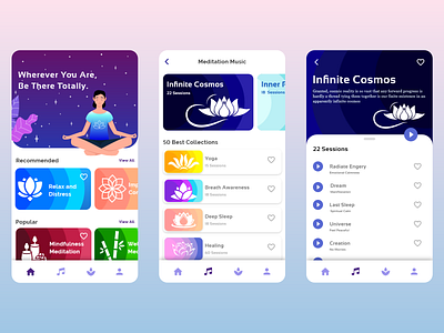 Meditation App UI abstract adobe adobexd animation app branding dailyui design figma flat illustration logo meditation space ui uidesign uiux vector website xd design