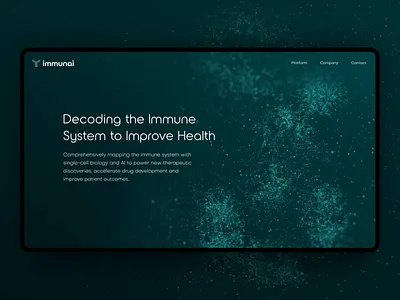 Immunai website dark data header lights motion particles science system ui ux website