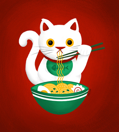 Maneki animal illustration cat cat illustration character character illustration flat illustration illustration illustration art illustrator japanese japanese food lucky cat manecki ramen