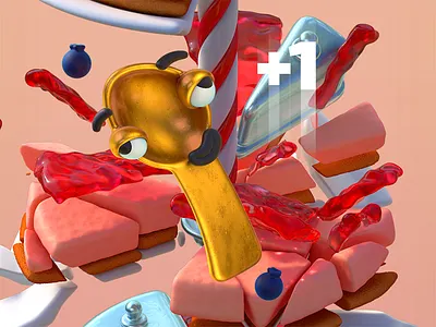 the Spoon 3d aluminum blueberry c4d cake cinema4d doodle gold helix jump illustration jelly lollipop mobile game plate spoon