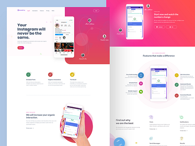 instagram profile management web app app flat freelance freelancer icons illustration instagram instagram app landing page marketing page mobile app mobile app ui mobile web saas sales page ui ux web designer webapp website wordpress