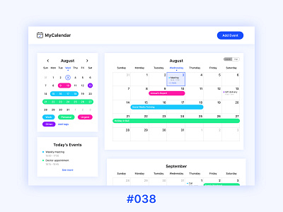 #DailyUIChallenge 038 - Calendar calendar calendar app calendar ui dailyui dailyui 038 dailyuichallenge desktop app desktop application uidesign webdesign