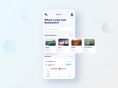 FlyLine Explore Destination adobexd app explore flight flight booking flight search interaction interaction design tabs ui ux