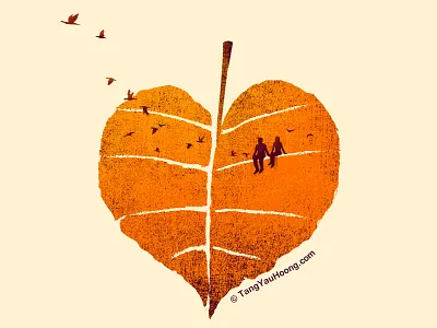 A Leaf In Love commission conceptual design editorial illustration leaf love magazine minimalist modern nature negative space silhouette surreal textured vintage