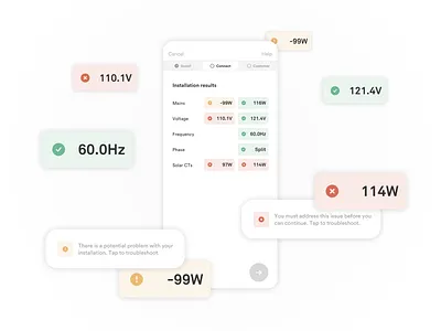Sense Pro app electrician frequency installer mobile phase results sense sense pro sensors smart home ui voltage volts watts