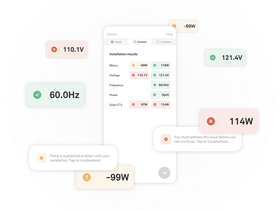 Sense Pro app electrician frequency installer mobile phase results sense sense pro sensors smart home ui voltage volts watts