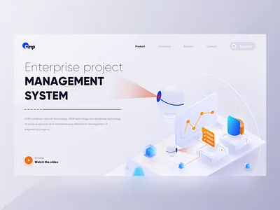 Project management system introduction page 2.5d ae ui ux 动画 卷筒纸 向量 品牌 应用 插图 设计