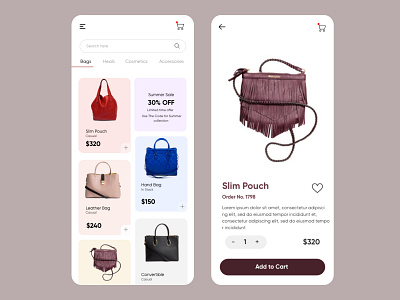 Shopping Mobile Application-UX/UI Design accessories adobe xd bags cart clean concept creative design 2020 detail page dubai designer heals hira illustration minimal mobile app mobile ui shopping shopping app shopping bag ux ui