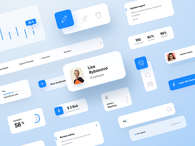 HR Panel • Ui Kit blue cards cms design flat gui kit light tracker ui web