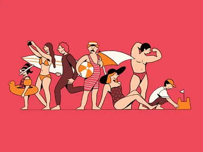 Brits @ The Beach beach ball beach illustration character art character series colour palette digital illustration female illustrator holiday illustration illustration illustration art illustration design illustrator inflatables procreate art procreate illustration sandcastle selfie summertime sunbathing surfing