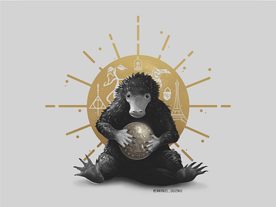 Niffler digital painting drawing harrypotter illustration painting wizarding world